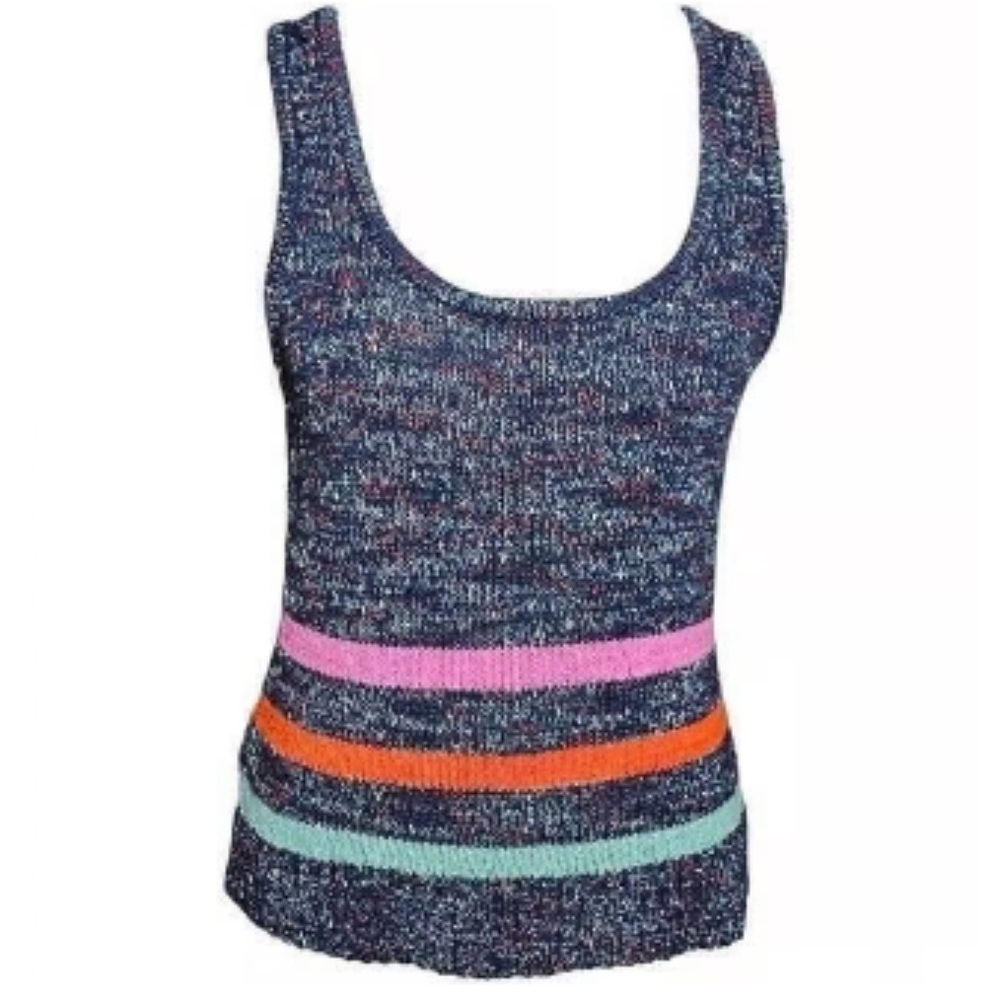 NWT Lou & Grey LOFT Women's Blue Striped Knit Sweater Tank Top Size Medium